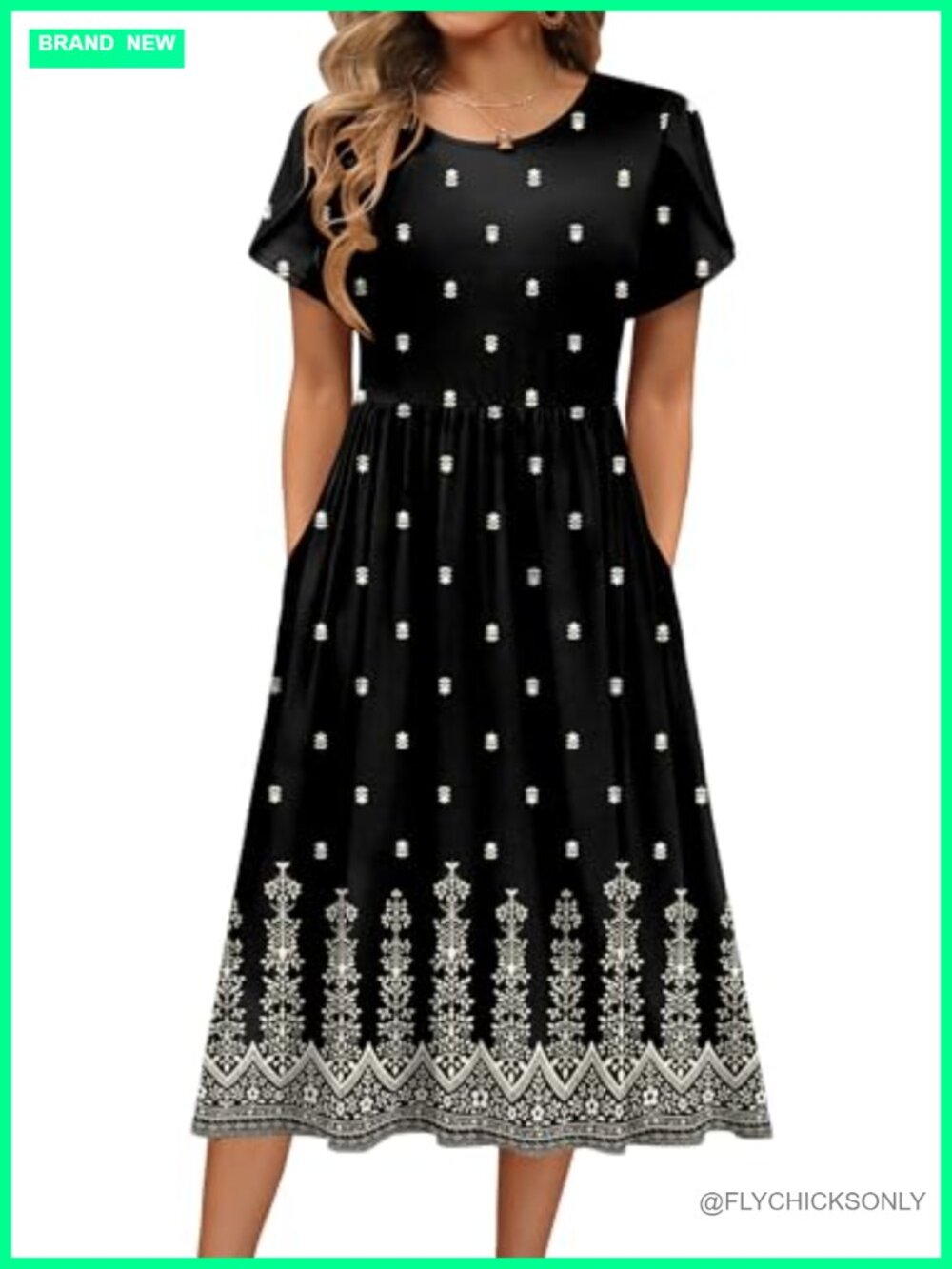 A-Line Midi T-Shirt Dress Flowy Summer Sundress with Pockets Short Sleeve